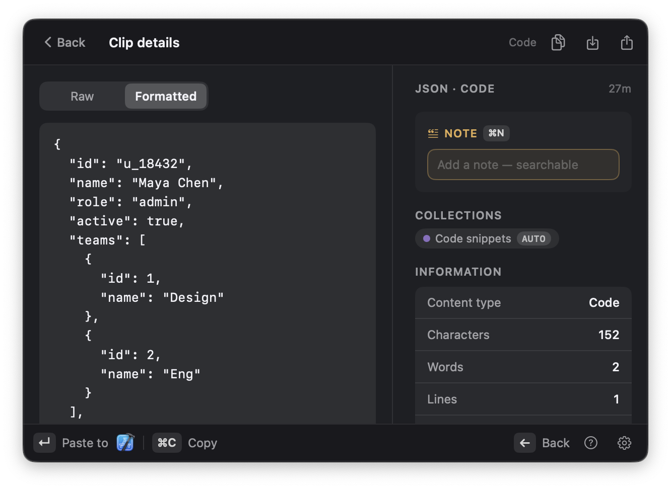A built-in JSON viewer